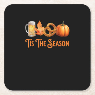 Het Is Het Seizoen Pompoen Bier Brezel Herfst Grap Kartonnen Onderzetters