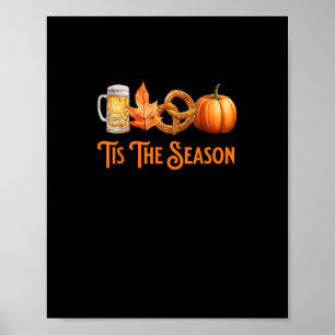 Het Is Het Seizoen Pompoen Bier Brezel Herfst Grap Poster