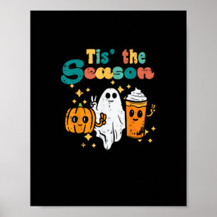 Het Is Het Seizoen Pompoen Latte Retro Halloween H Poster