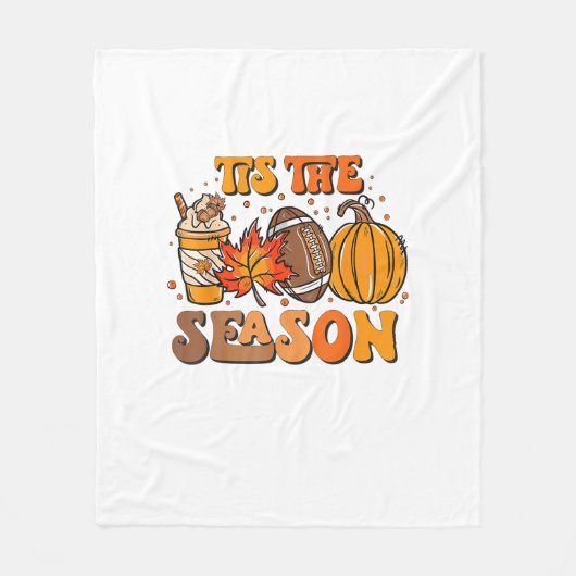 Het Is Het Seizoen Pompoenblad Latte Herfst Esthet Fleece Deken (Voorkant)