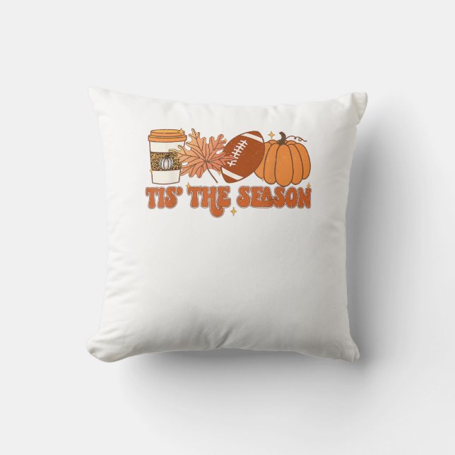 Het Is Het Seizoen Pompoenblad Thanksgiving Voetba Kussen (Voorkant)
