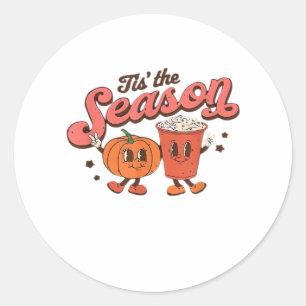 Het Is Het Seizoen Retro Halloween Herfstfeest Vin Ronde Sticker