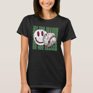Het Is Het Seizoen Retro Honkbalspel Groovy Gelukk T-shirt