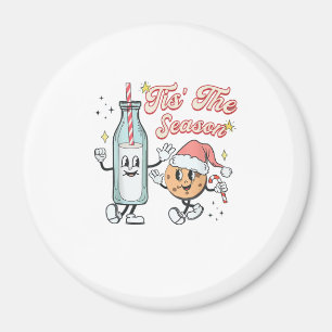 Het Is Het Seizoen Retro Melk En Koekje Kerstmis Magneet