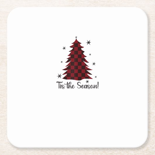 Het Is Het Seizoen Rood Geruit Kerstboom Kartonnen Onderzetters (Voorkant)