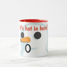 "Het is hier heet!" Grappige schattige sneeuwman h