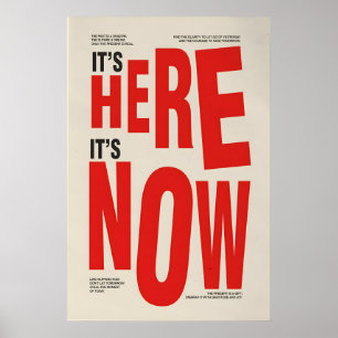 Het is hier nu typografie poster vet rood