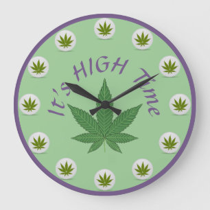 Het is High Time Weed Leaf Green Paars Custom Grote Klok
