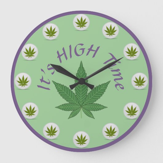 Het is High Time Weed Leaf Green Paars Custom Grote Klok (Voorkant)