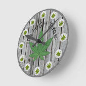 Het is High-Time Weed Leaf Rustic Wood Custom Ronde Klok (Hoek)