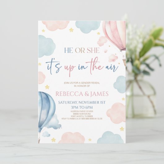 Het is in de lucht hete luchtballon geslacht onthu kaart (Staand voorkant)