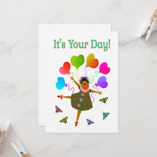 Het is je dag flatje Wenskaart Kaart (Voorkant / Achterkant in situ)