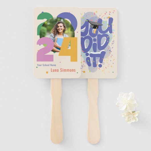 "Het is je gelukt!" Klasse van 2024 Foto gepersona Handwaaier (Voorkant en achterkant)