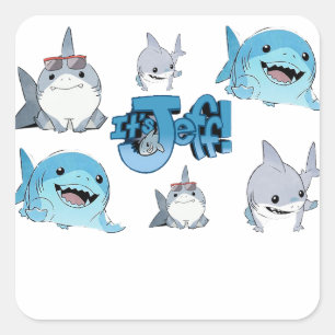 Het is Jeff, het stripfiguurtje van Landshark Vierkante Sticker