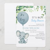 Het is jongen! Schattigee kleine olifant baby met  Kaart (Voorkant / Achterkant)