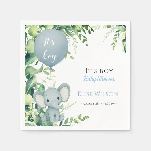 Het is jongen! Schattigee kleine olifant baby met  Servet (Voorkant)