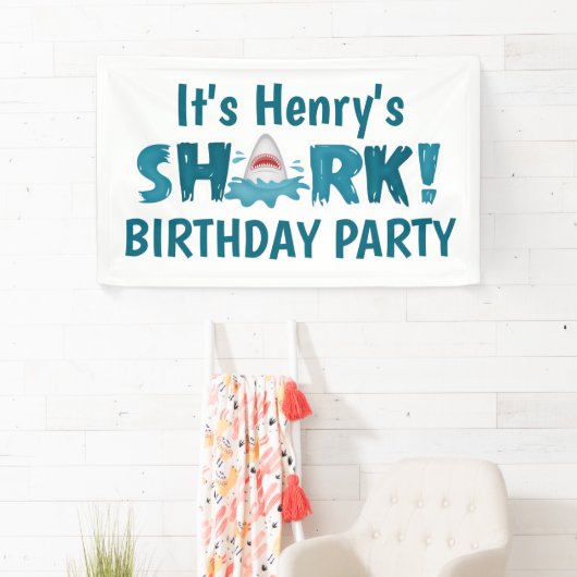 Het is Jouw naam SHARK Birthday Party Kind Banner (Insitu)