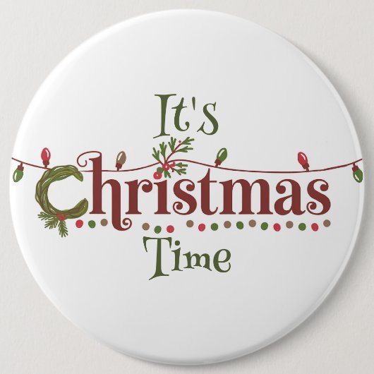 Het is kerst ronde button 6,0 cm (Voorkant)