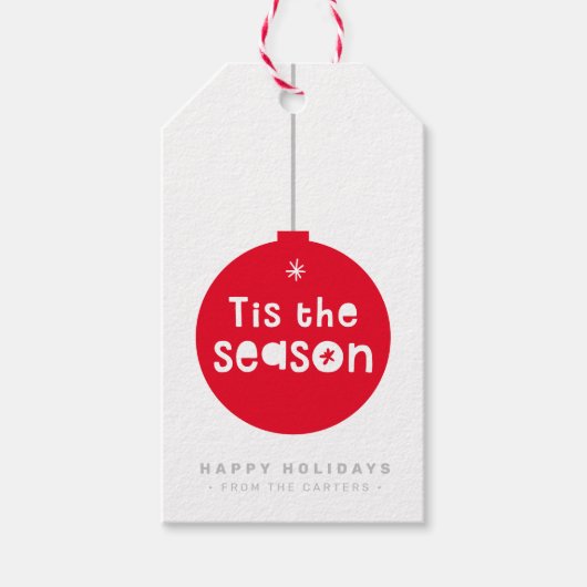 HET IS KERSTFEEST KERSTKADO knalrode glazen kerstb Cadeaulabel (Voorkant)