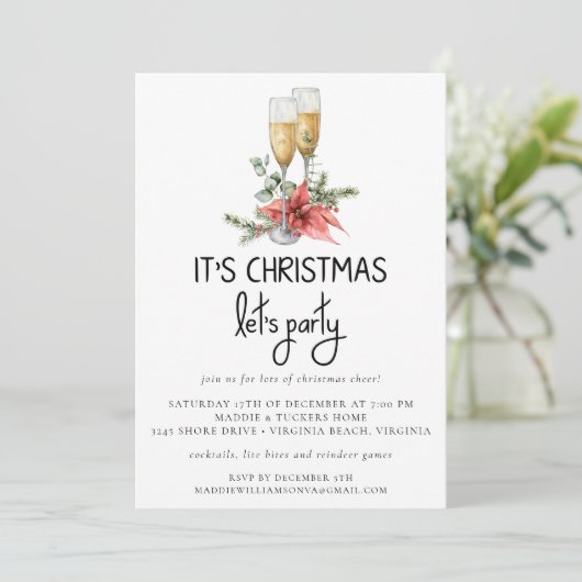 Het is Kerstmis, Champagne en Greenery Kaart (Staand voorkant)