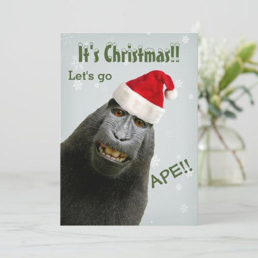 Het is Kerstmis. Laten we Ape gaan! Kaart (Staand voorkant)