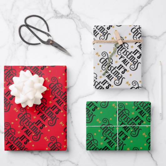 Het is Kerstmis Y'All Word Art Inpakpapier Vel (Voorkant)