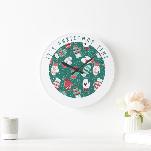 Het is Kersttijd Gezellige wanten Patroon in Groen Grote Klok (Huis)