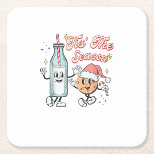 Het Is Kersttijd Retro Melk En Koekje Kerstmis Kartonnen Onderzetters