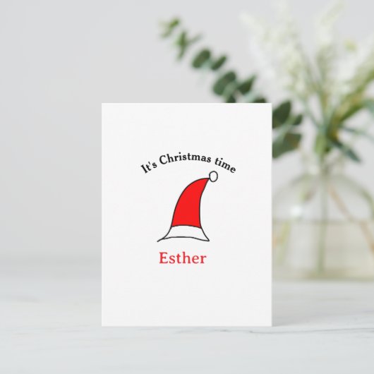 Het is kersttijd Santa rood pet naam simpel plezie Briefkaart (Staand voorkant)