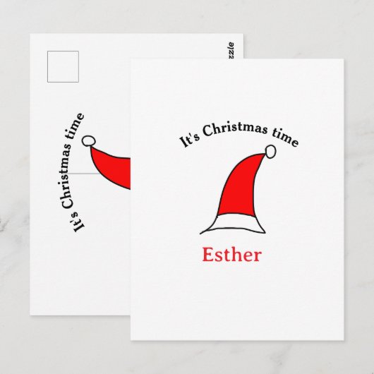 Het is kersttijd Santa rood pet naam simpel plezie Briefkaart (Voorkant / Achterkant)