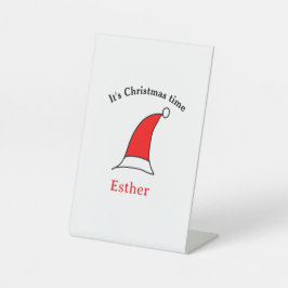 Het is kersttijd Santa rood pet naam simpel plezie Reclamebord Met Voetstuk