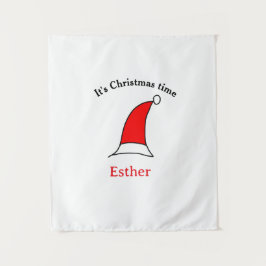 Het is kersttijd Santa rood pet naam simpel plezie Wandkleed