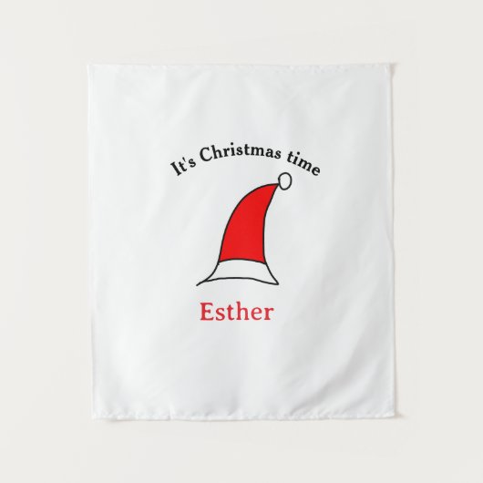 Het is kersttijd Santa rood pet naam simpel plezie Wandkleed (Voorkant)