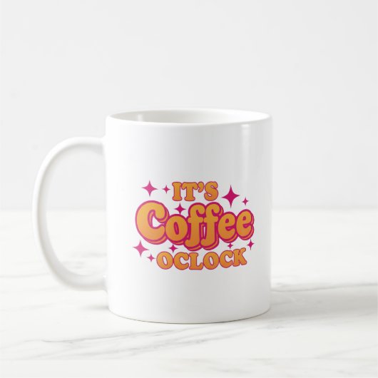 "Het is koffietijd" Felroze en oranje mok (Links)