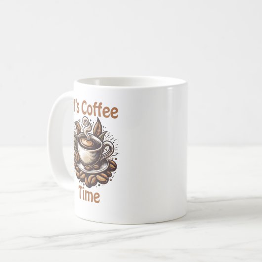 Het is koffietijd – knusse koffiebonen koffiemok (Voorkant links)