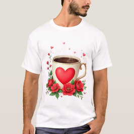 Het Is Koffietijd Met Mok En Rode Harten T-shirt