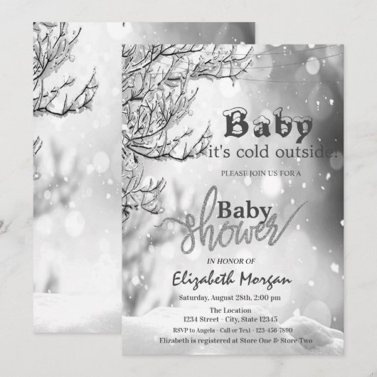 Het is koud Baby shower buiten de winterboom Kaart (Voorkant / Achterkant)