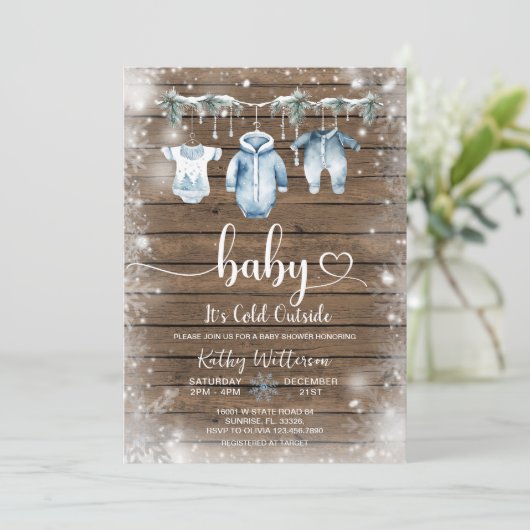 Het is koud buiten babykleding winter Baby shower Kaart (Staand voorkant)