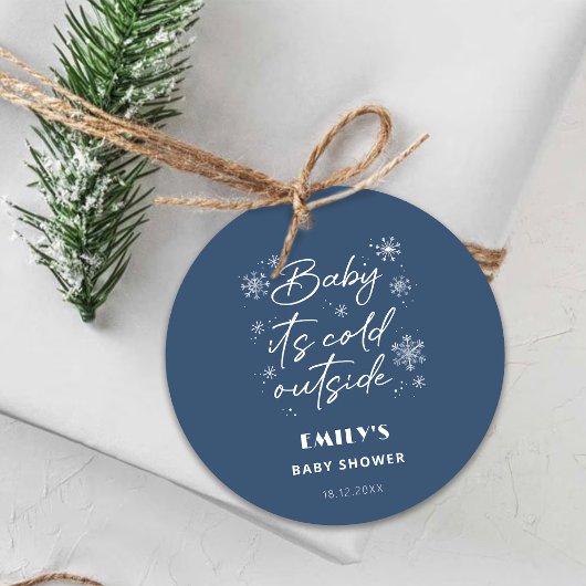 Het is koud buiten blauw baby shower bedankjes labels