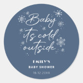Het is koud buiten blauw baby shower ronde sticker (Voorkant)