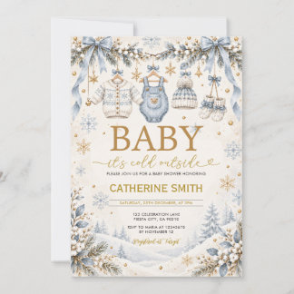 Het is koud buiten Blauw Goud Winter Baby Borrel Kaart