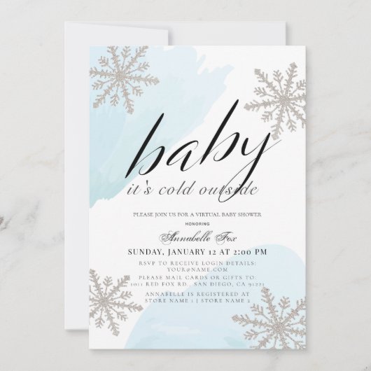Het is koud buiten blauw virtueel Baby shower Kaart (Voorkant)