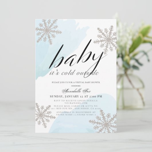 Het is koud buiten blauw virtueel Baby shower Kaart (Staand voorkant)