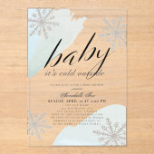 Het is koud buiten blauw Waterverf Baby shower Acryl Uitnodigingen (Voorkant)