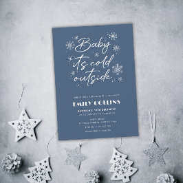 Het is koud buiten blauwe baby shower kaart