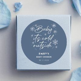 Het is koud buiten blauwe baby shower ronde sticker