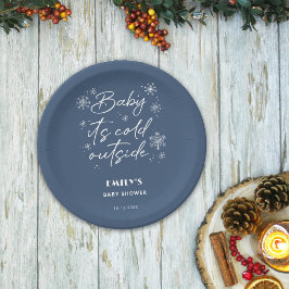 Het is koud buiten blauwe babyshower papieren bordje
