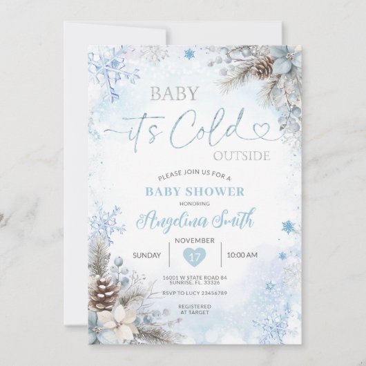 Het is koud buiten Blauwe Winter Baby Shower Kaart (Voorkant)