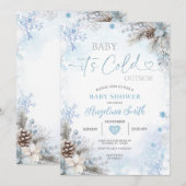 Het is koud buiten Blauwe Winter Baby Shower Kaart (Voorkant / Achterkant)