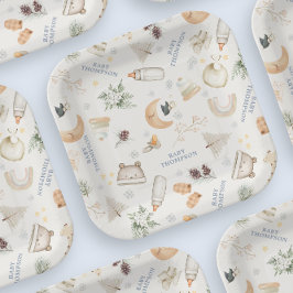 Het is koud buiten Blue Boy Winter Baby shower Papieren Bordje